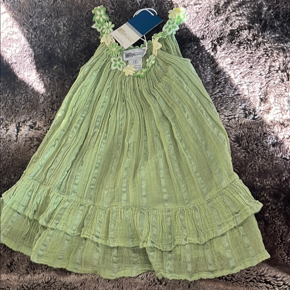 Grimani made in Greece, Girls Light Green Floral Trim Summer Dress